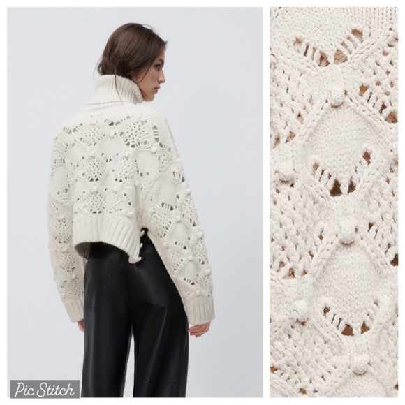 Zara NWT Cozy White Turtleneck Sweater with Side and Arm Buttons - Picture 3 of 16